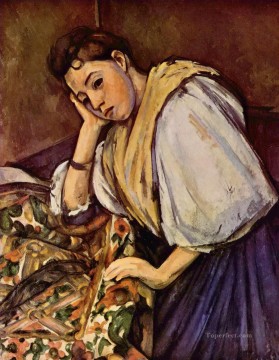 Paul Cezanne Painting - Joven italiana apoyada en el codo Paul Cezanne